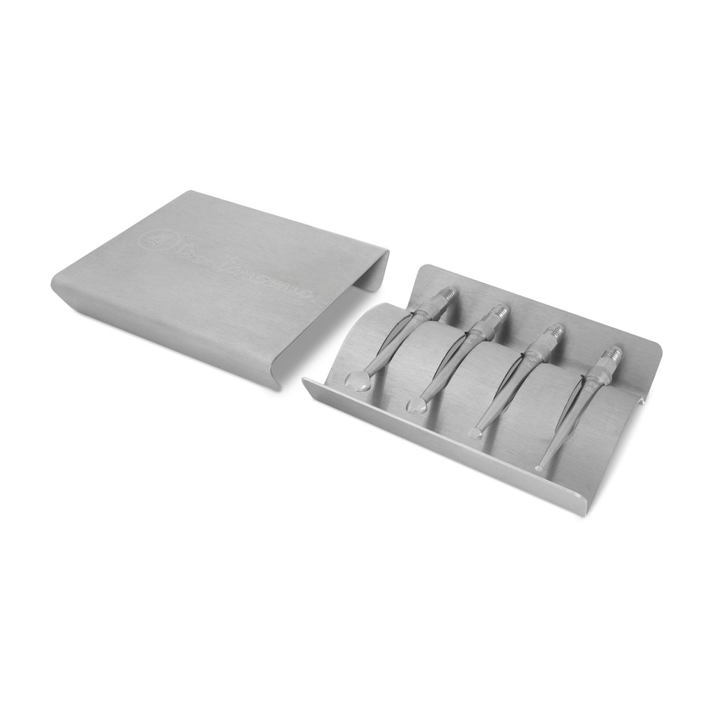 Periosteal elevator set consisting of 4 periosteal elevator blades (2, 4, 6 and 8 mm) + sterilisation container