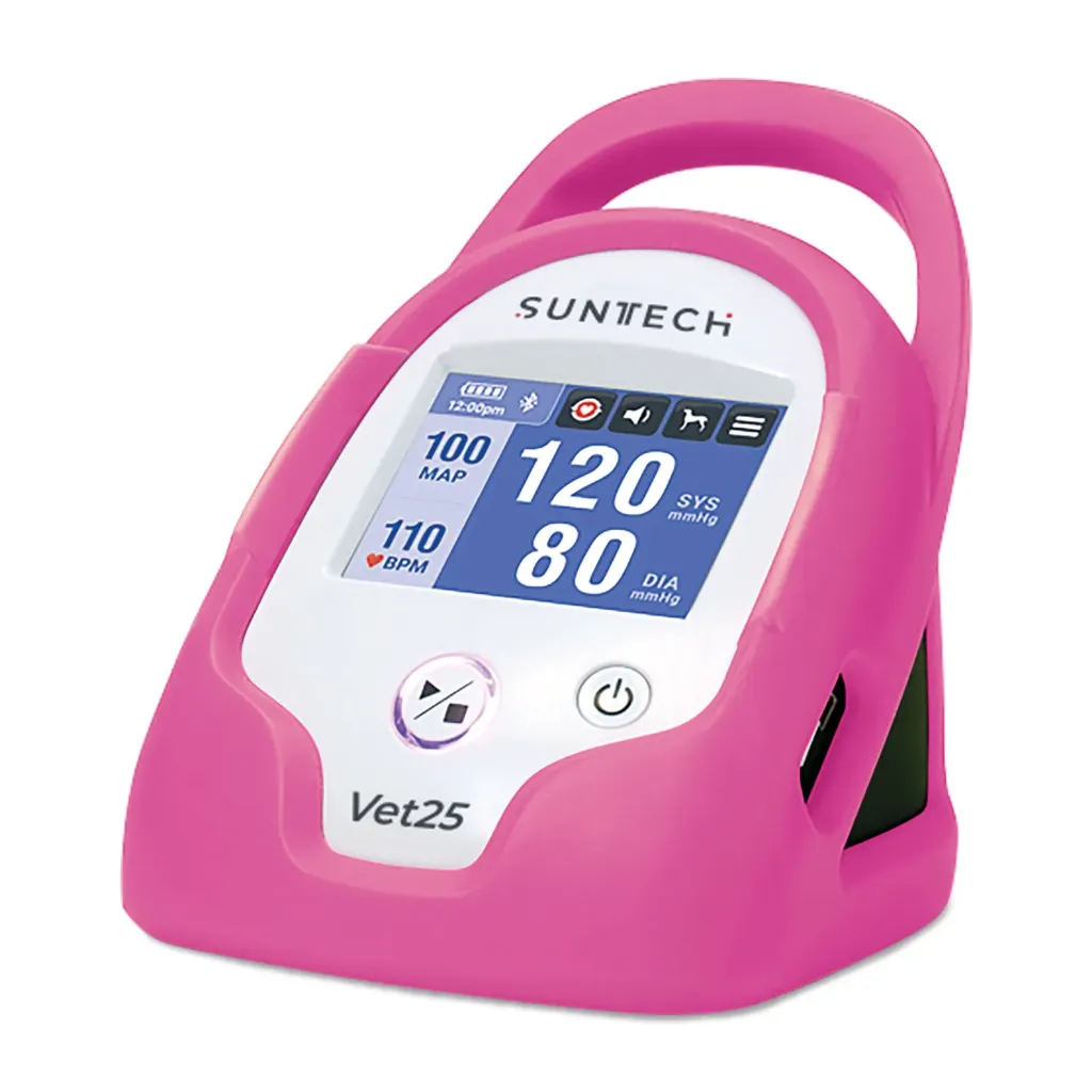 [217227] SunTech VET25 pink blood pressure monitor, including 6 cuffs, blood pressure hose, power adapter, Li-ion battery and protective case