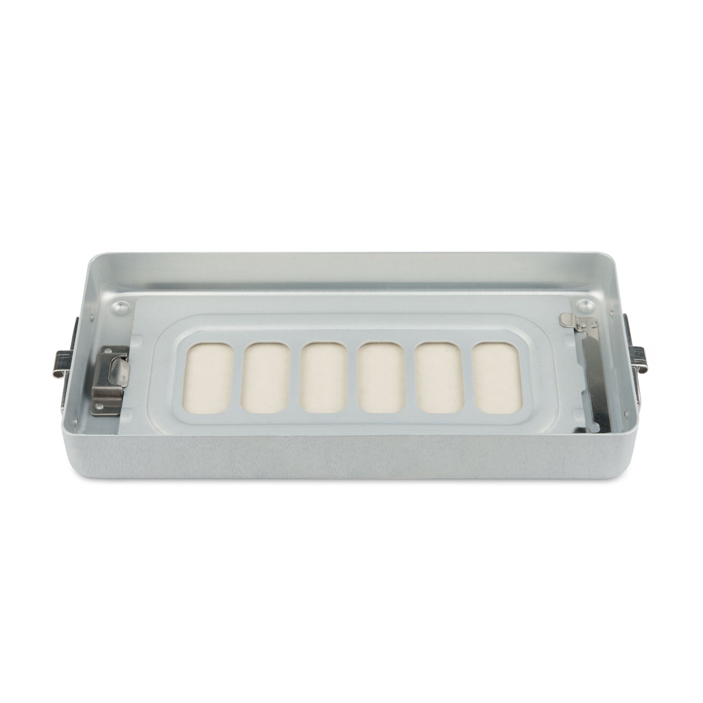 [500613] 3.5 cm high base part for small set container, perforated, flat, 300 x 140 x 30 mm, grey