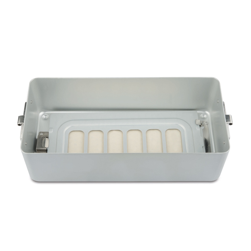 [500620] 9 cm high base part for small set container, perforated, 300 x 140 x 90 mm, grey