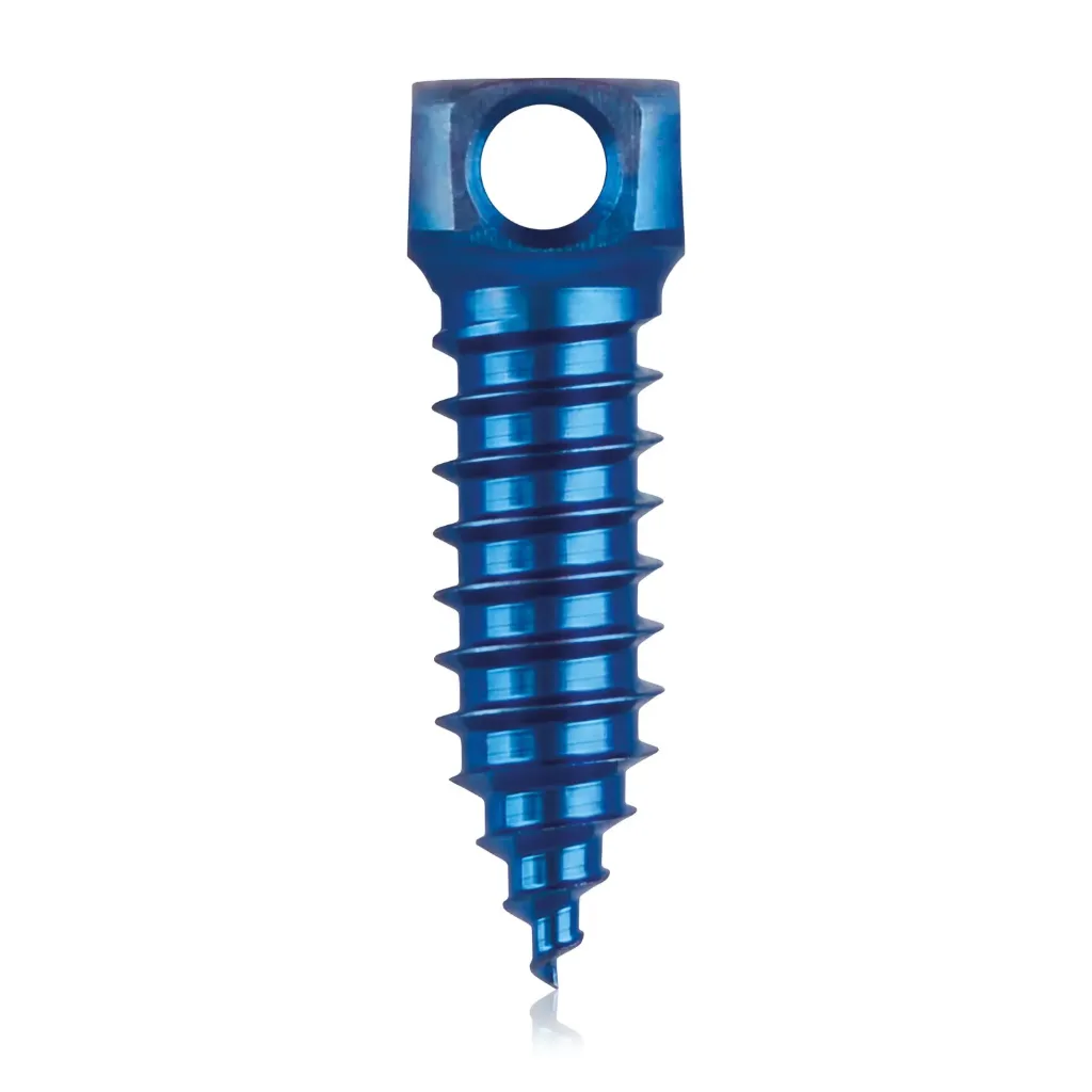 Bone anchor screw Ø2.8 x 11mm, blue double eye Ø1.5mm, rounded screw head self-drilling, self-tapping