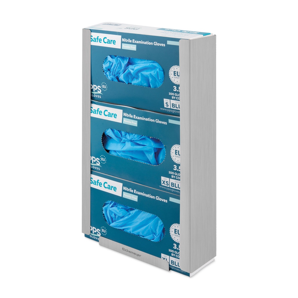 3-way glove dispenser, stainless steel, for wall mounting, including mounting material