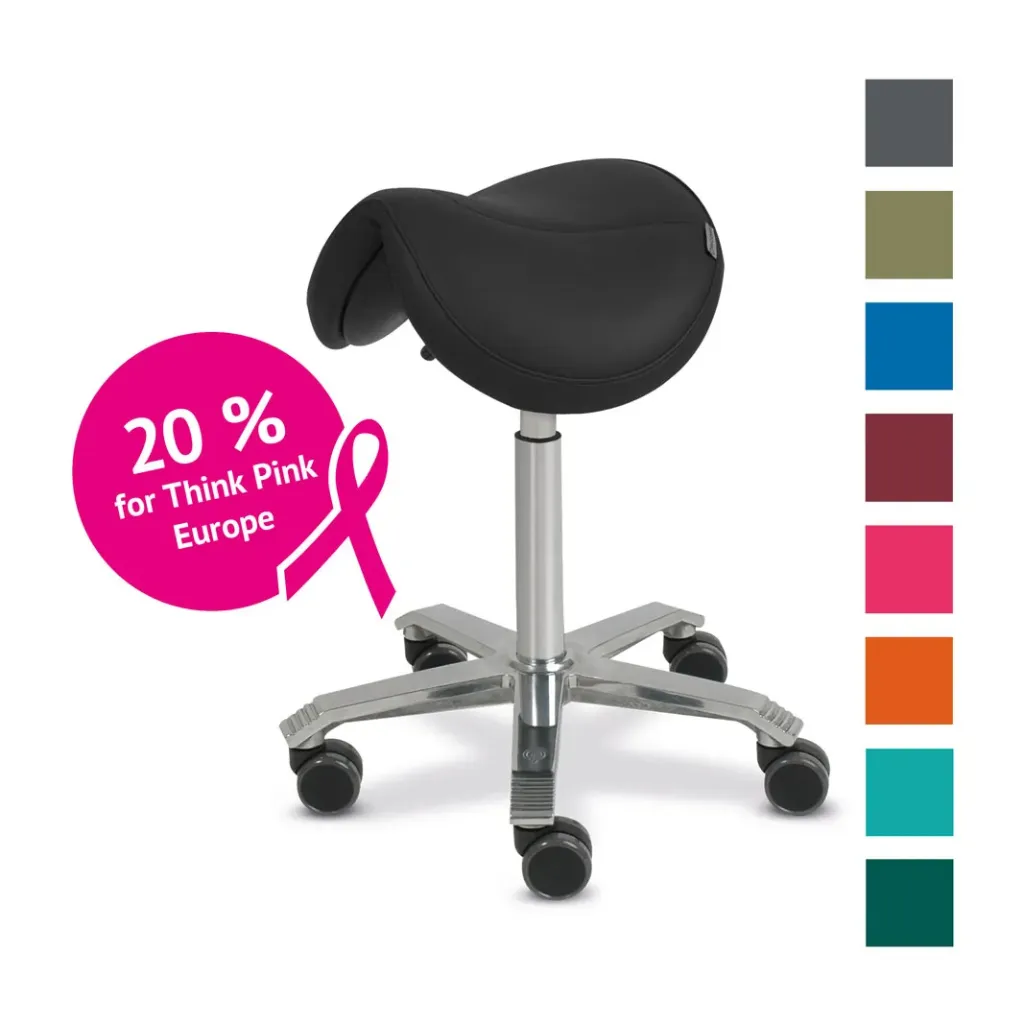 [6101010003] SCORE treatment chair, padded saddle seat, height adjustable from approx. 59-77 cm (JUMPER, Seat width 44 cm, Black, without Balance, without lumbar support)