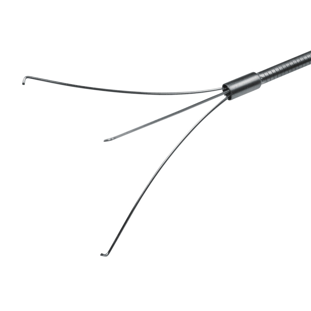 Foreign body grasper with hook, flexible, 3 grippers, for working channels from Ø = 2.8 mm, L = 400 cm