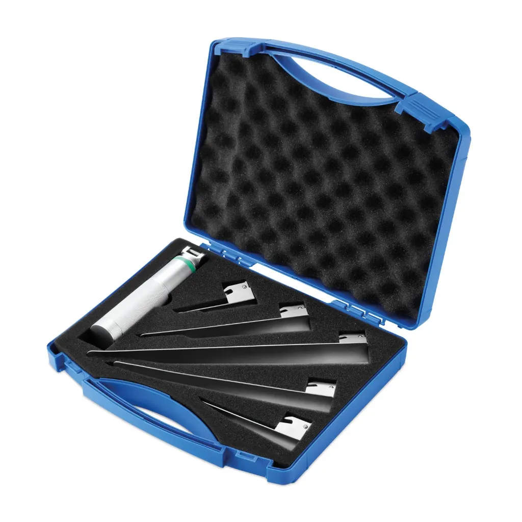 [301410] Straight laryngoscope set with handle, spare LED, and 5 blades