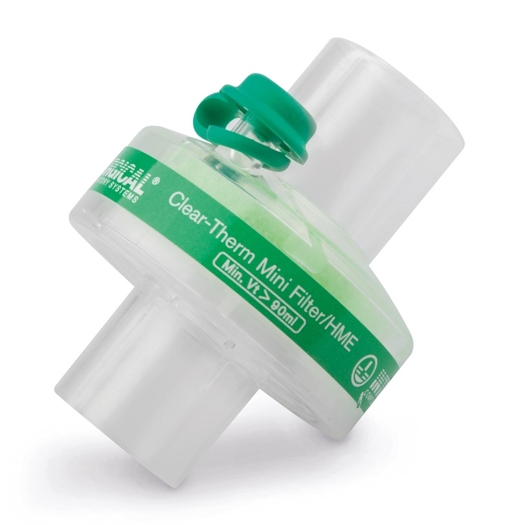 Mini bacterial filter (for patients weighing approximately 10 to 30 kg) for connection with Y-piece and tube adapter, pack of 20.