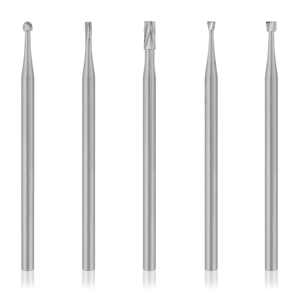 [174205] Carbide drill set for handpiece attachment consisting of rose bur size 18, conical bur size 14+23, conical bur size 12+21