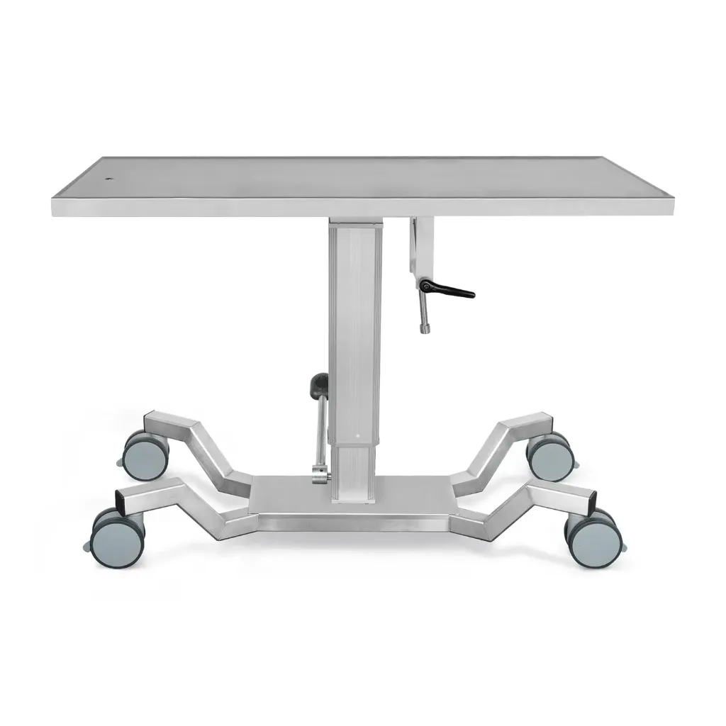 [601420] Mobile operating table with st.st. top 50x130 cm, hydraulic, tilting device, X-base with 4 double casters