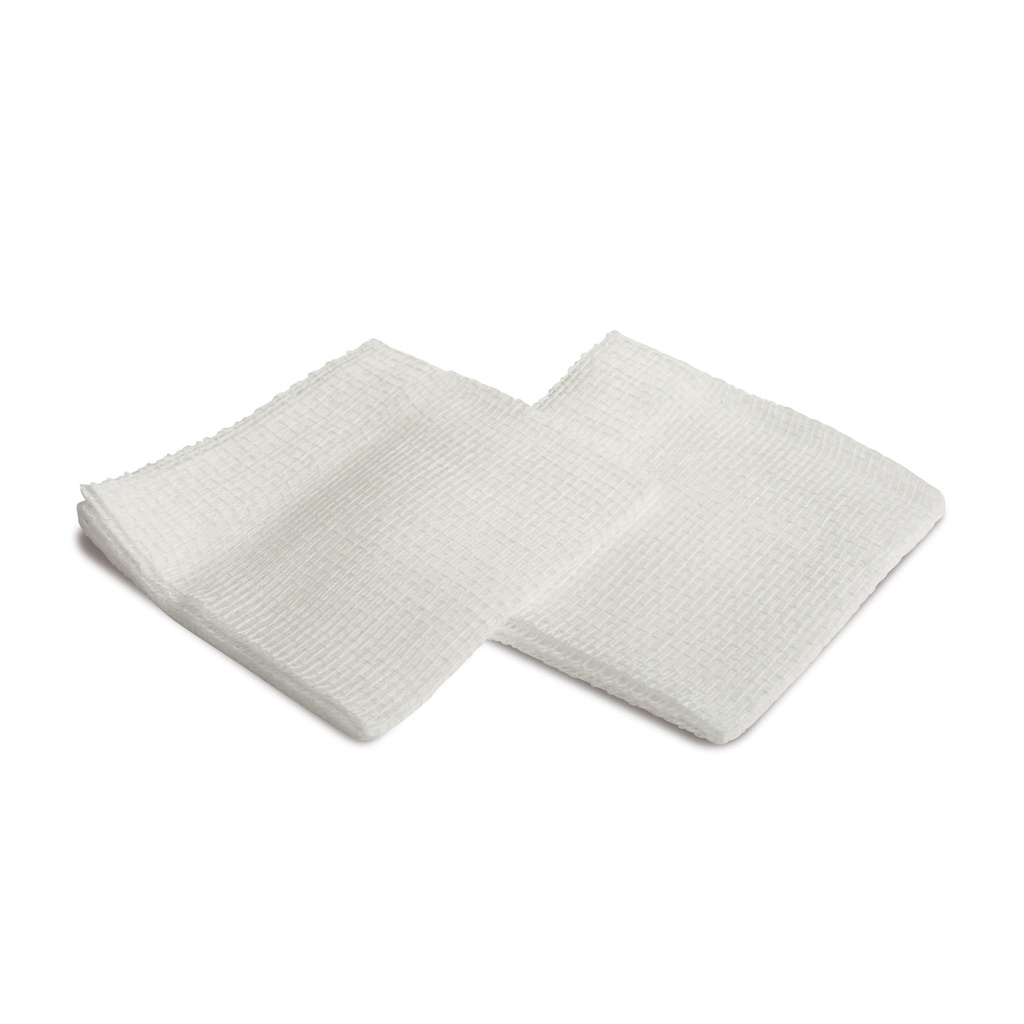 Gauze swabs, folded, non-sterile, 5 cm x 5 cm, box of 10 packs of 100 pieces each
