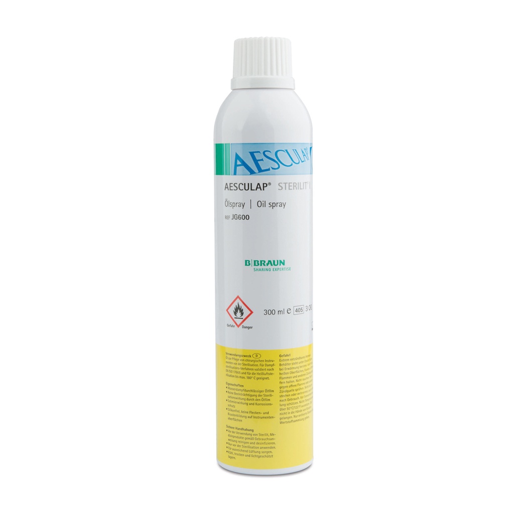 Oil spray for maintenance of instruments prior to sterilisation