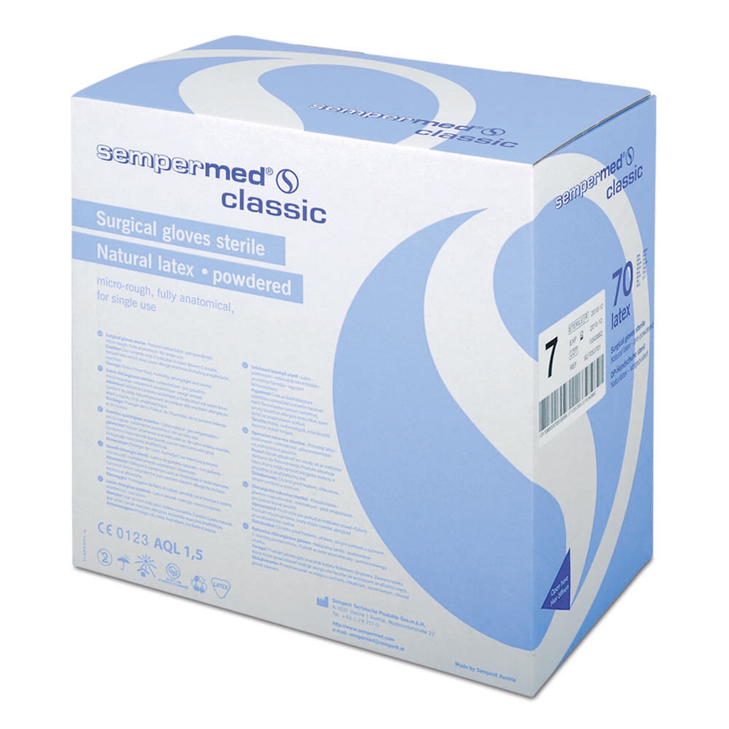 Surgery gloves Sempermed, size 7, sterile, powdered, 70 pair/pkg. 