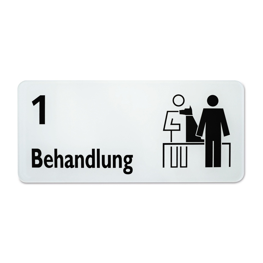 Sign with symbol Behandlung 1"", 30 x 13,5 cm,black/white 