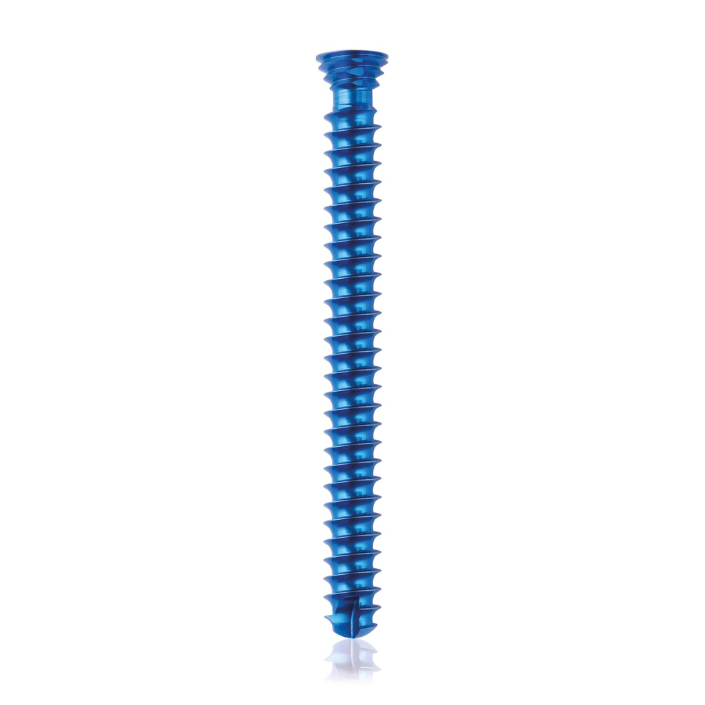 Titanium locking screw Ø4.0x 38mm, multidirectional, blue, Torx 10, self-drilling, self-tapping