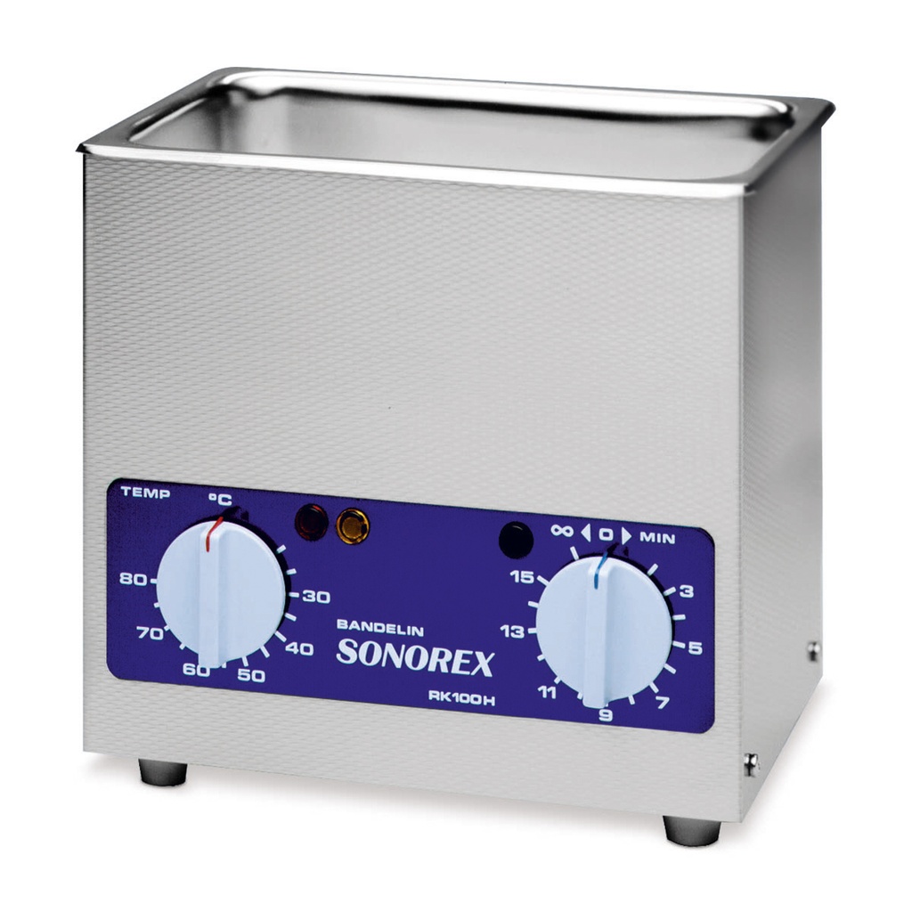 Ultrasonic cleaner RK 100 H, for small instruments, with heating 30-80°C and timer, internal dimensions 240 x 140 x 100 mm