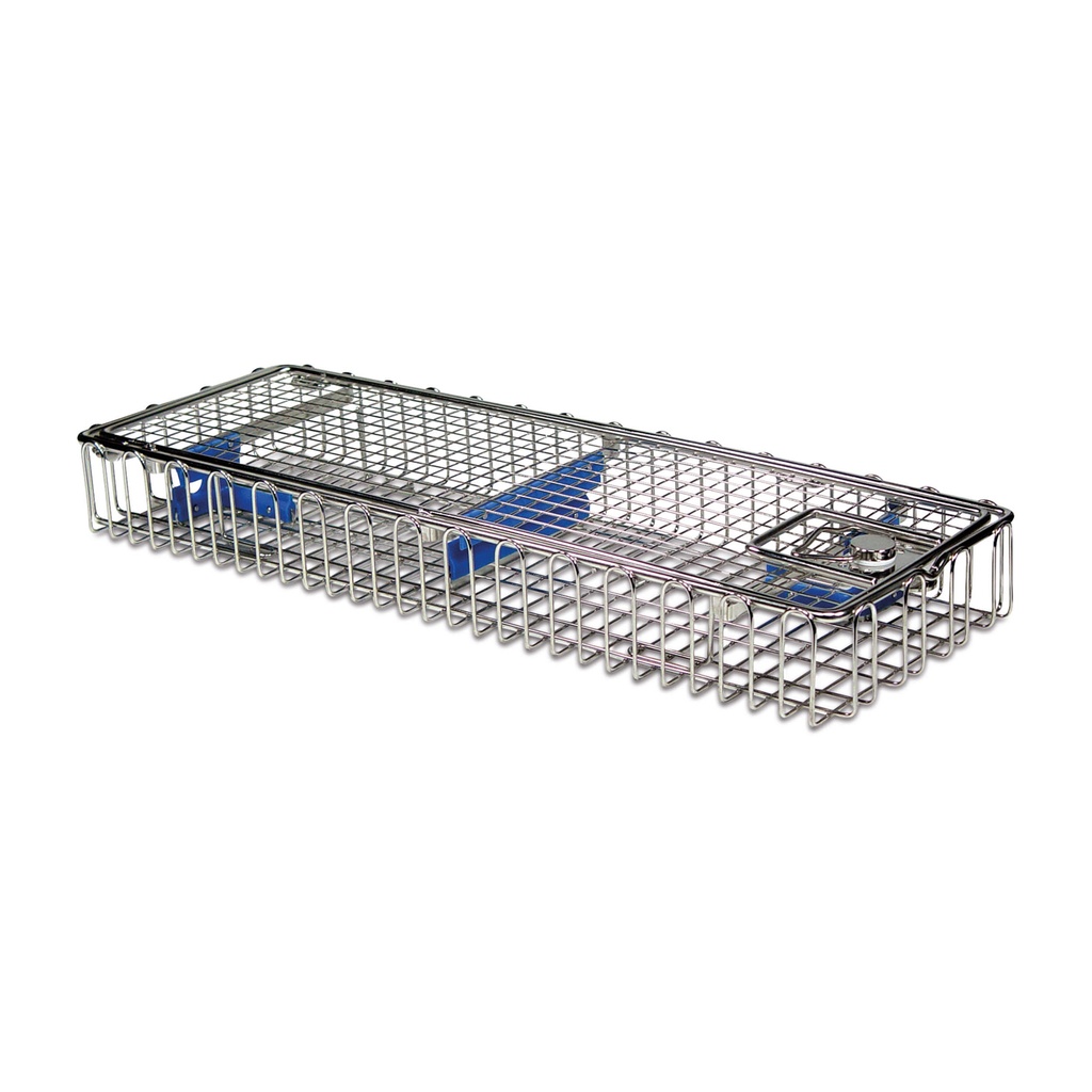 Universal endoscopy sieve basket for laparoscopy, 460 x 160 x 52 mm, with lid and adjustable fixation elements