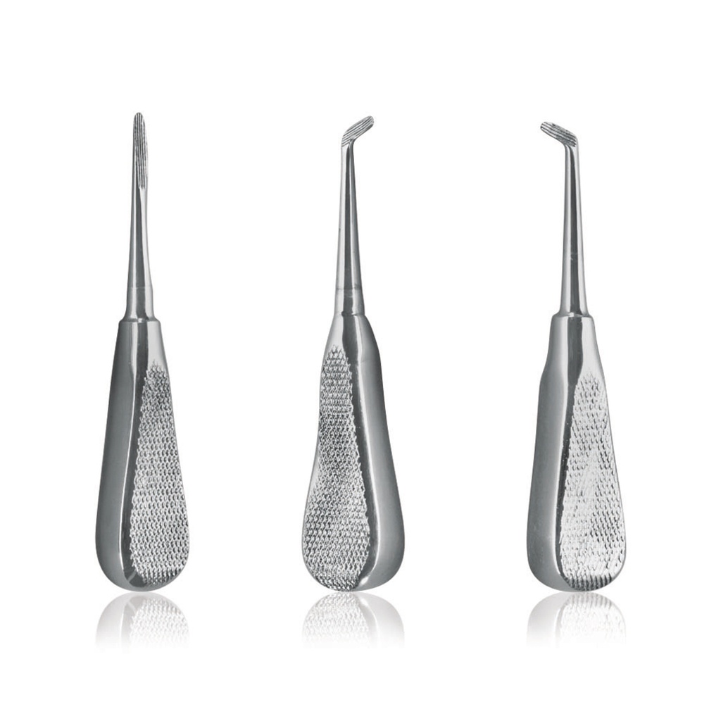 Elevator-Set, contains 3 elevators (straight, left, right) especially for wolf teeth, incisors