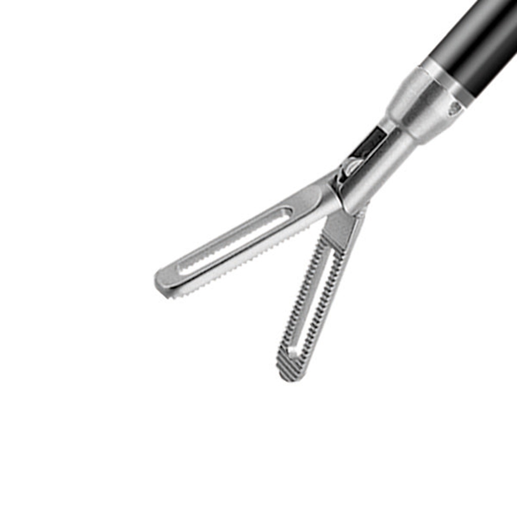 Grasping forceps Dorsey, rotable, with connector for unipolar coagulation, Ø = 10 mm, L = 45 cm, plastic handle,