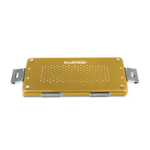 [500711] Yellow lid for small set container, perforated, with textile filter and holder for labels
