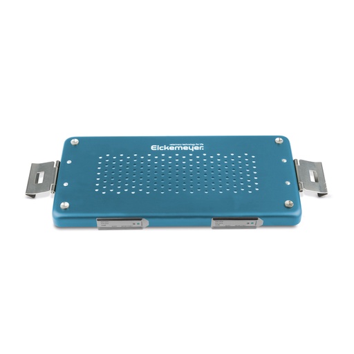 [500713] Blue lid for small set container, perforated, with textile filter and holder for labels