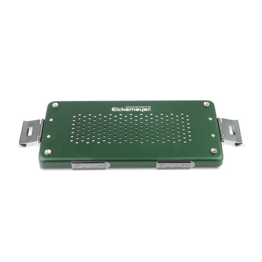 [500714] Green lid for small set container, perforated, 305 x 140 x 20 mm, with paper filter and holder for labels