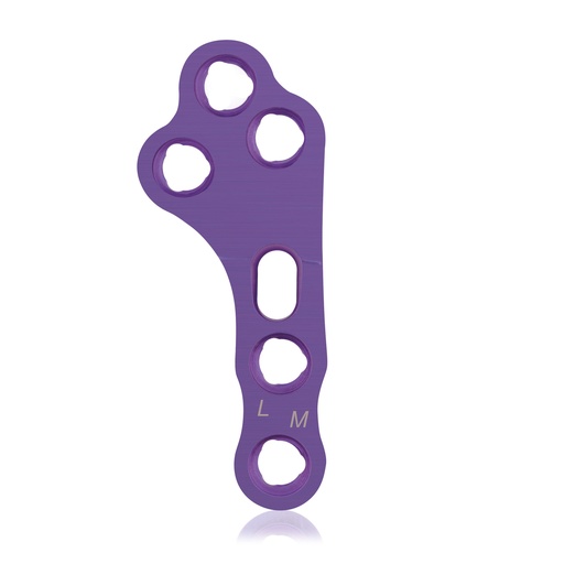 [187772] EickLoxx TPLO left 3 / 3 hole locking plate M 46 mm Ø 2.7/ 3.5, magenta, Titanium