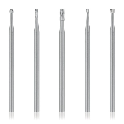 [174205] Carbide drill set for handpiece attachment consisting of rose bur size 18, conical bur size 14+23, conical bur size 12+21